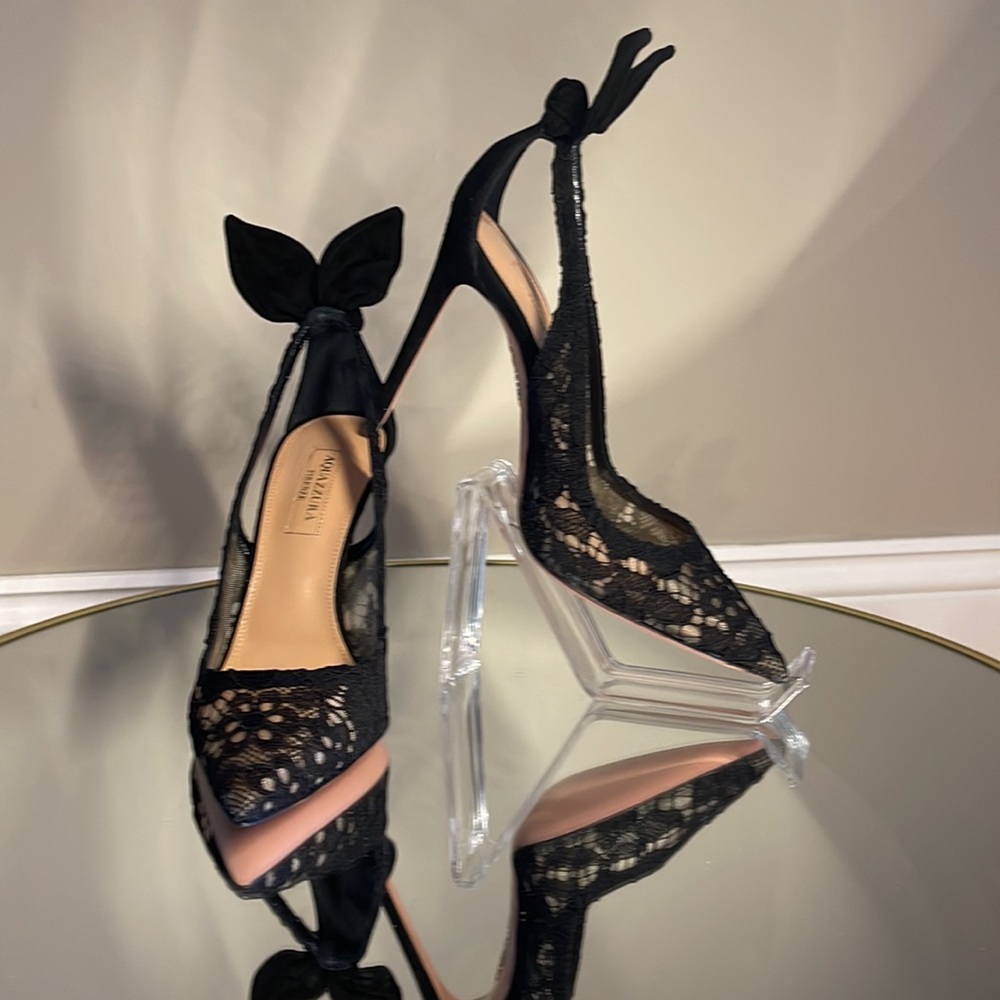 Aquazzura Deneuve 105 Bow Tie lace suede pump sz 36 - Picture 12 of 15